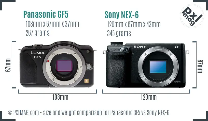 Panasonic GF5 vs Sony NEX-6 size comparison