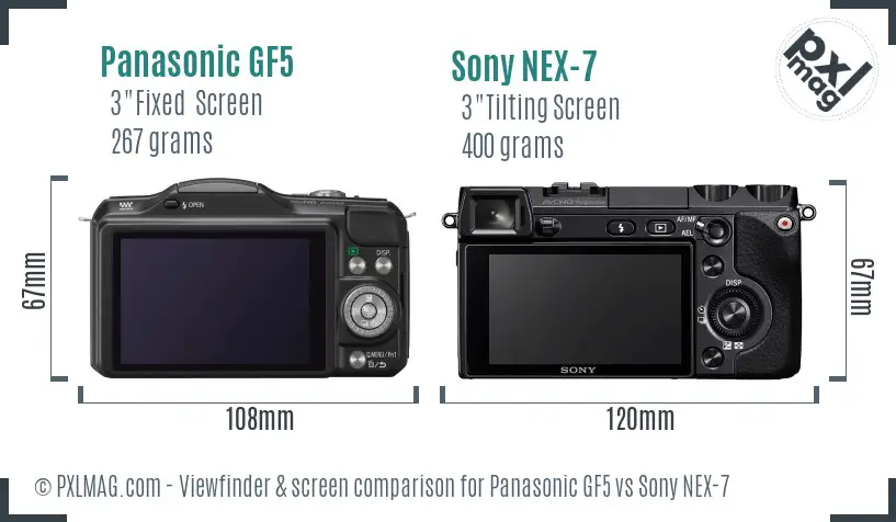 Panasonic GF5 vs Sony NEX-7 Screen and Viewfinder comparison