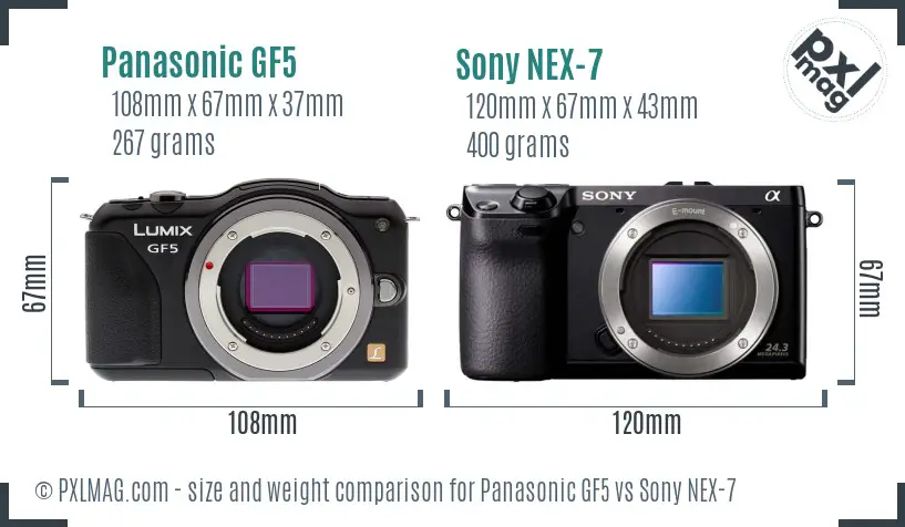 Panasonic GF5 vs Sony NEX-7 size comparison