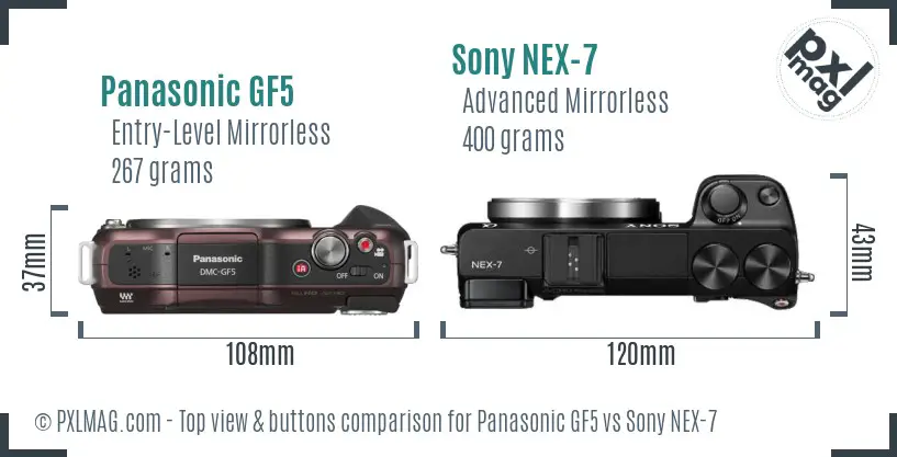 Panasonic GF5 vs Sony NEX-7 top view buttons comparison
