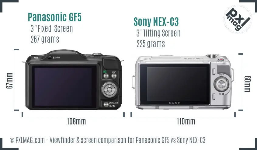 Panasonic GF5 vs Sony NEX-C3 Screen and Viewfinder comparison