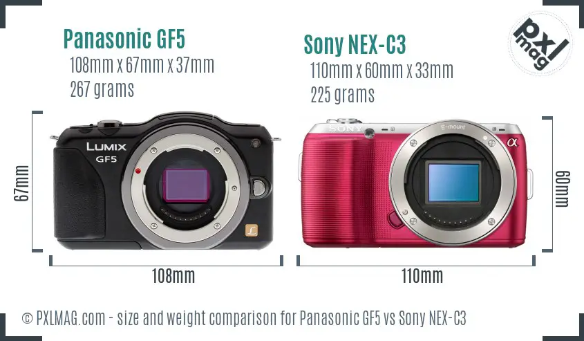 Panasonic GF5 vs Sony NEX-C3 size comparison Panasonic GF5 vs Sony NEX-C3 size comparison
