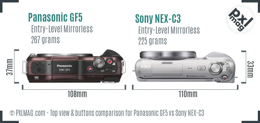 Panasonic GF5 vs Sony NEX-C3 top view buttons comparison