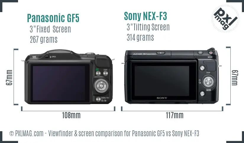 Panasonic GF5 vs Sony NEX-F3 Screen and Viewfinder comparison