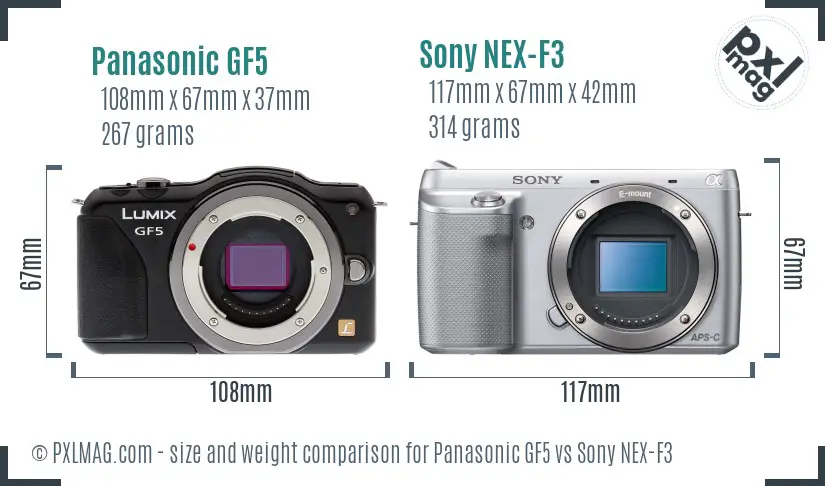 Panasonic GF5 vs Sony NEX-F3 size comparison