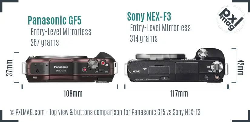Panasonic GF5 vs Sony NEX-F3 top view buttons comparison