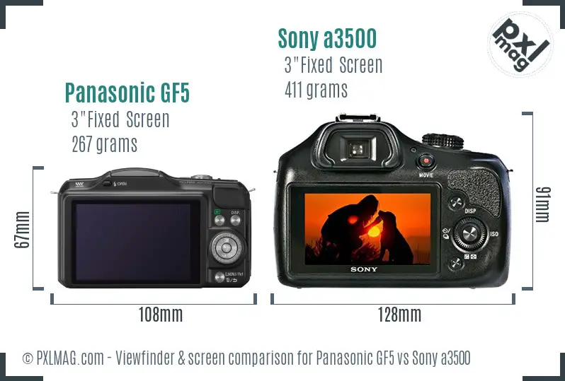 Panasonic GF5 vs Sony a3500 Screen and Viewfinder comparison