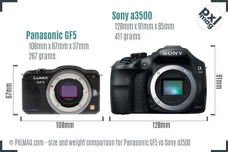 Panasonic GF5 vs Sony a3500 size comparison