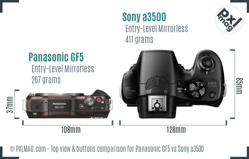 Panasonic GF5 vs Sony a3500 top view buttons comparison