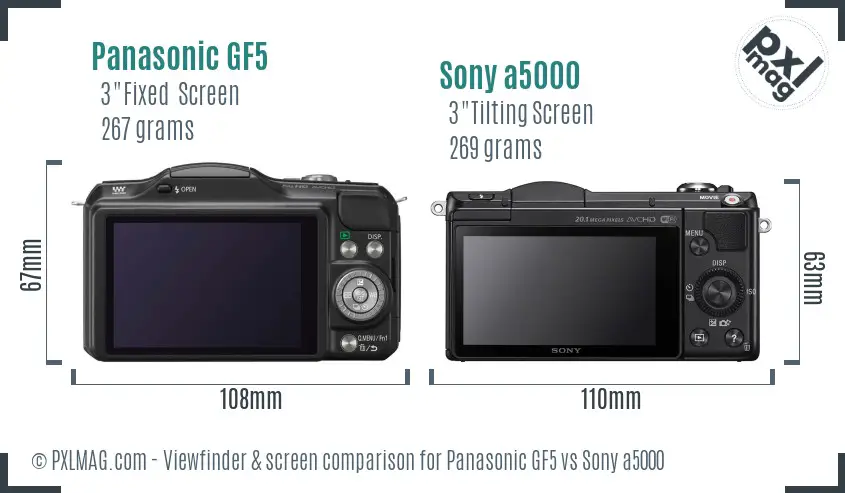 Panasonic GF5 vs Sony a5000 Screen and Viewfinder comparison