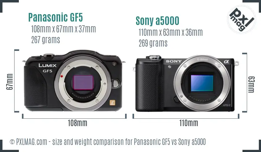 Panasonic GF5 vs Sony a5000 size comparison
