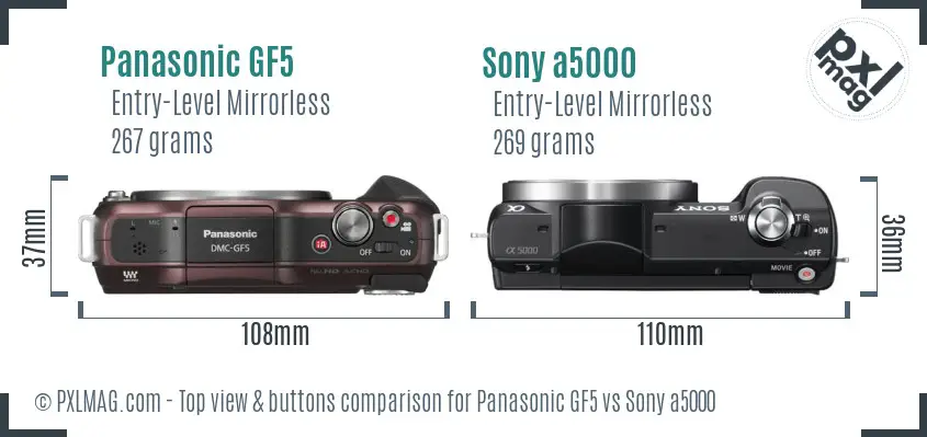 Panasonic GF5 vs Sony a5000 top view buttons comparison
