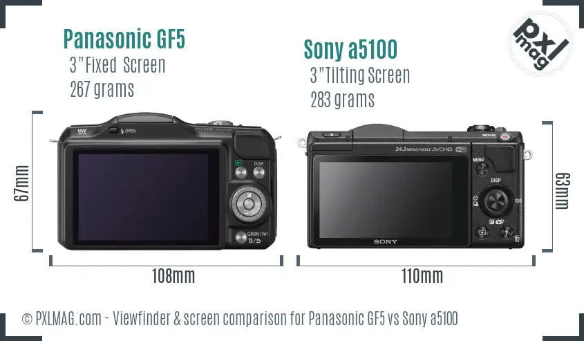 Panasonic GF5 vs Sony a5100 Screen and Viewfinder comparison