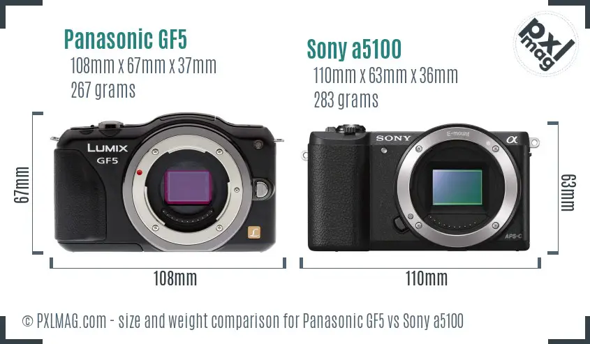Panasonic GF5 vs Sony a5100 size comparison