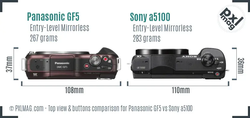 Panasonic GF5 vs Sony a5100 top view buttons comparison