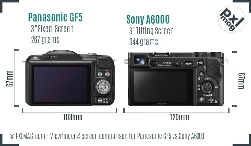 Panasonic GF5 vs Sony A6000 Screen and Viewfinder comparison