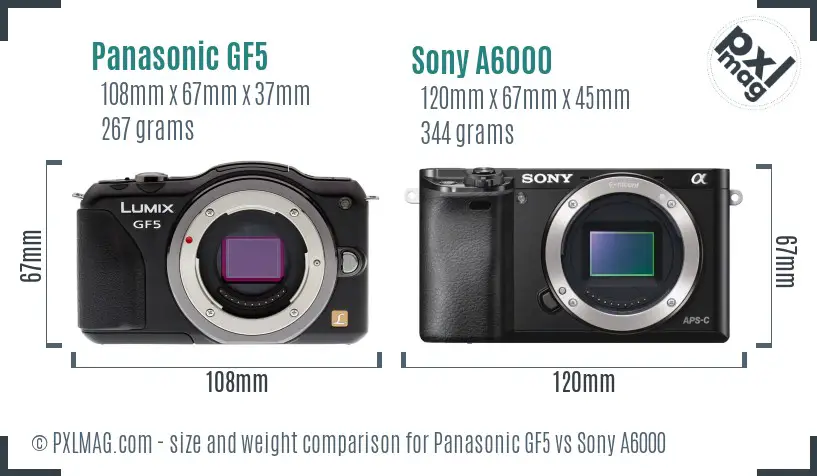 Panasonic GF5 vs Sony A6000 size comparison