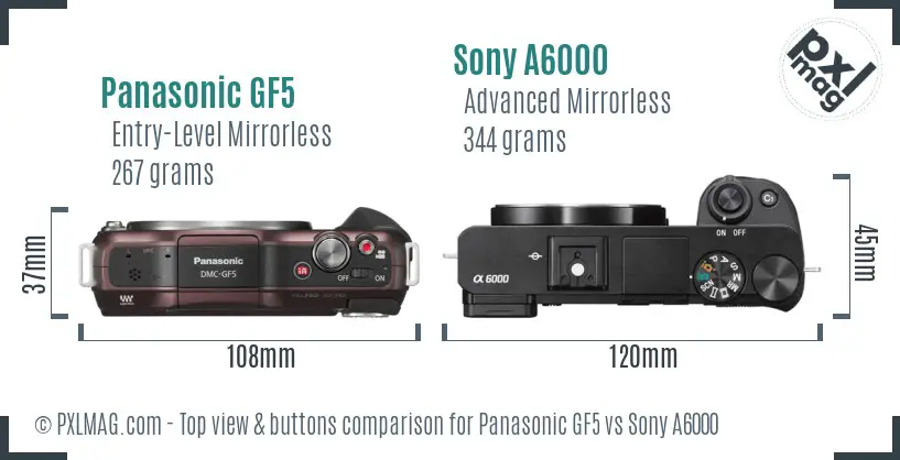 Panasonic GF5 vs Sony A6000 top view buttons comparison