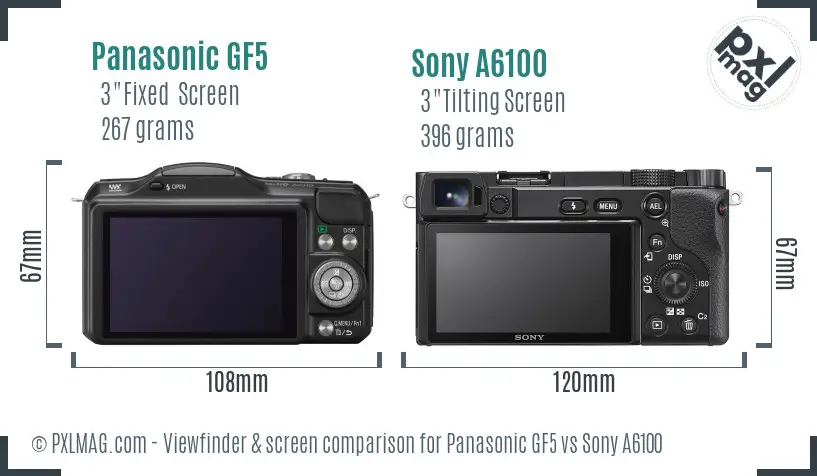 Panasonic GF5 vs Sony A6100 Screen and Viewfinder comparison