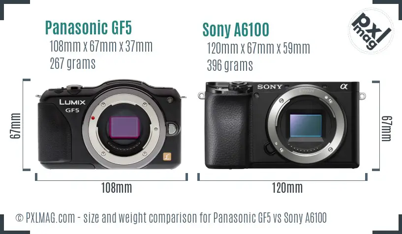 Panasonic GF5 vs Sony A6100 size comparison