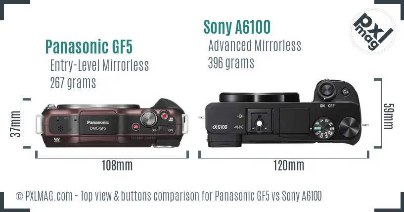 Panasonic GF5 vs Sony A6100 top view buttons comparison