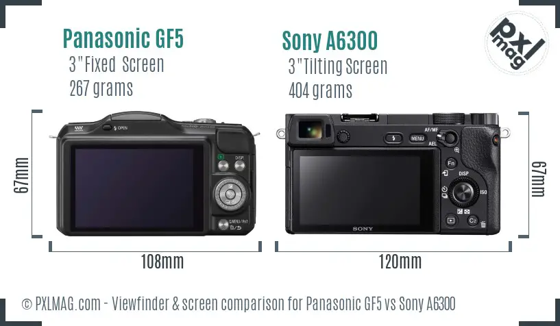 Panasonic GF5 vs Sony A6300 Screen and Viewfinder comparison