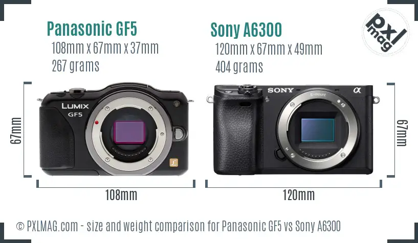 Panasonic GF5 vs Sony A6300 size comparison