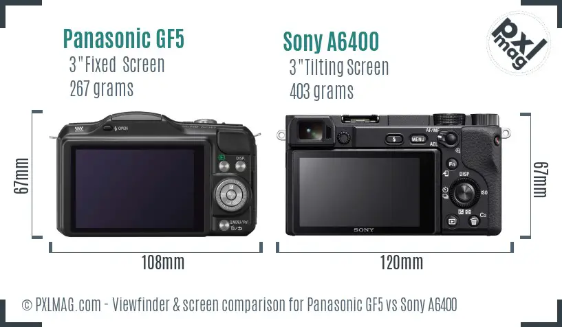 Panasonic GF5 vs Sony A6400 Screen and Viewfinder comparison Panasonic GF5 vs Sony A6400 Screen and Viewfinder comparison
