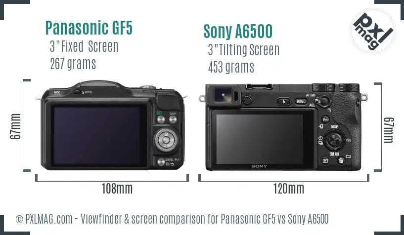 Panasonic GF5 vs Sony A6500 Screen and Viewfinder comparison