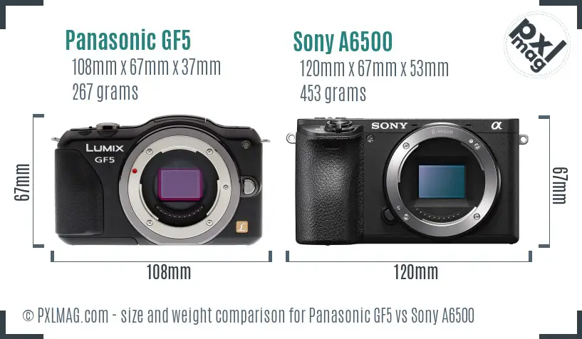 Panasonic GF5 vs Sony A6500 size comparison