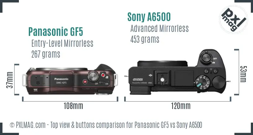 Panasonic GF5 vs Sony A6500 top view buttons comparison