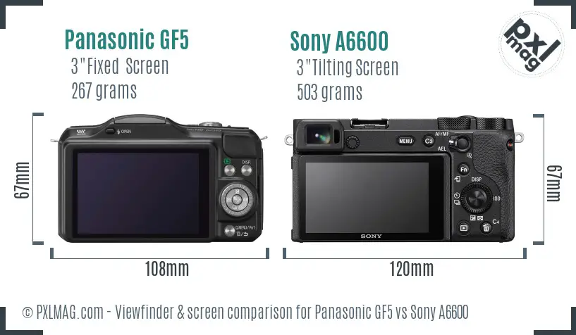 Panasonic GF5 vs Sony A6600 Screen and Viewfinder comparison