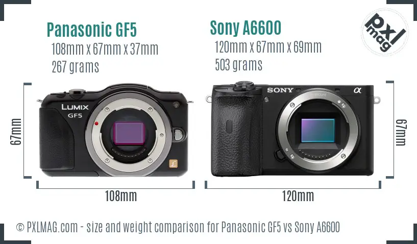 Panasonic GF5 vs Sony A6600 size comparison