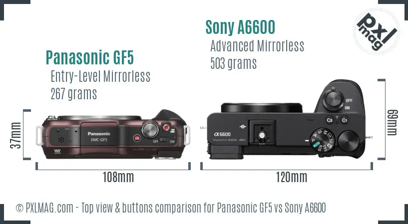 Panasonic GF5 vs Sony A6600 top view buttons comparison