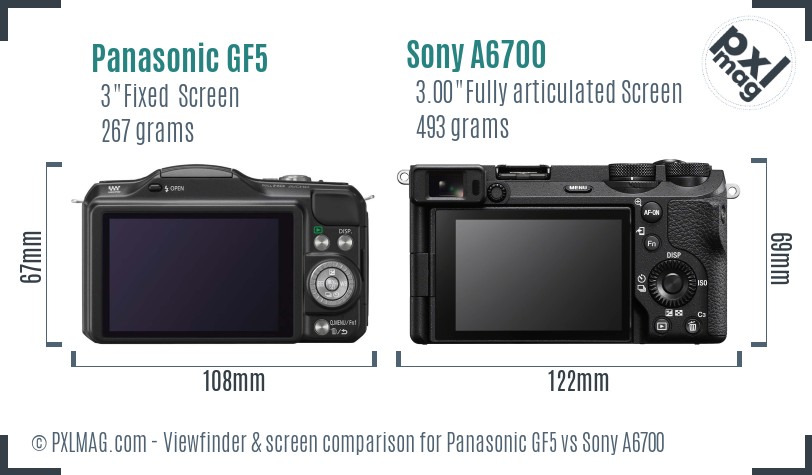 Panasonic GF5 vs Sony A6700 Screen and Viewfinder comparison