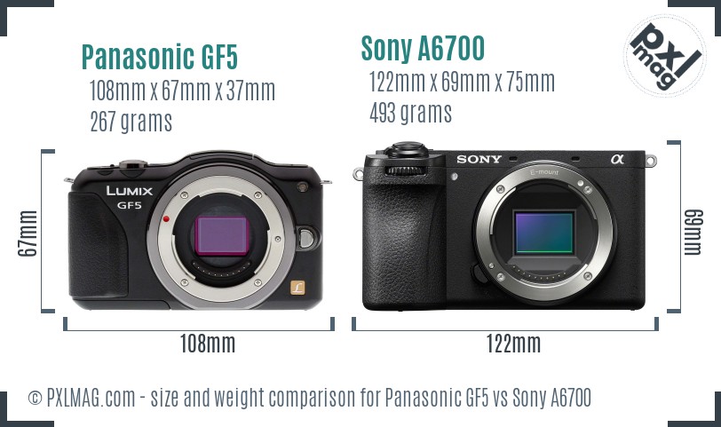 Panasonic GF5 vs Sony A6700 size comparison Panasonic GF5 vs Sony A6700 size comparison