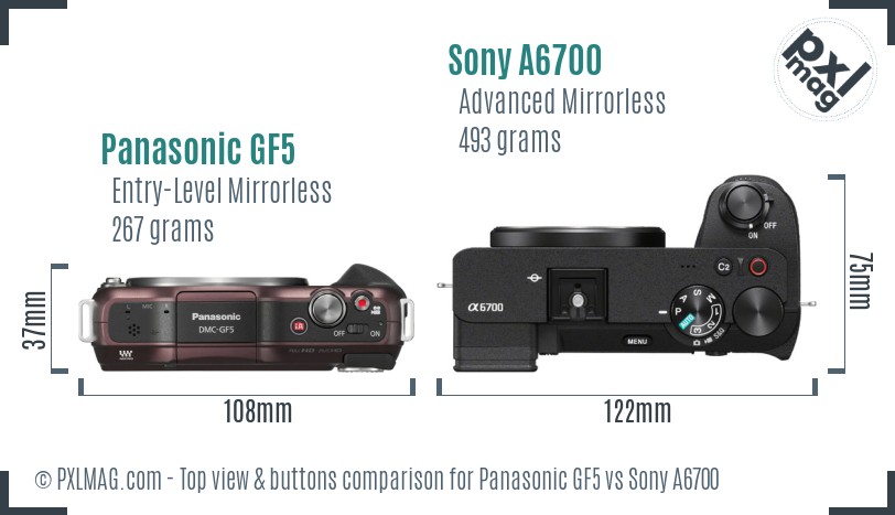 Panasonic GF5 vs Sony A6700 top view buttons comparison
