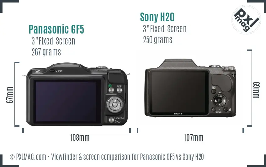 Panasonic GF5 vs Sony H20 Screen and Viewfinder comparison