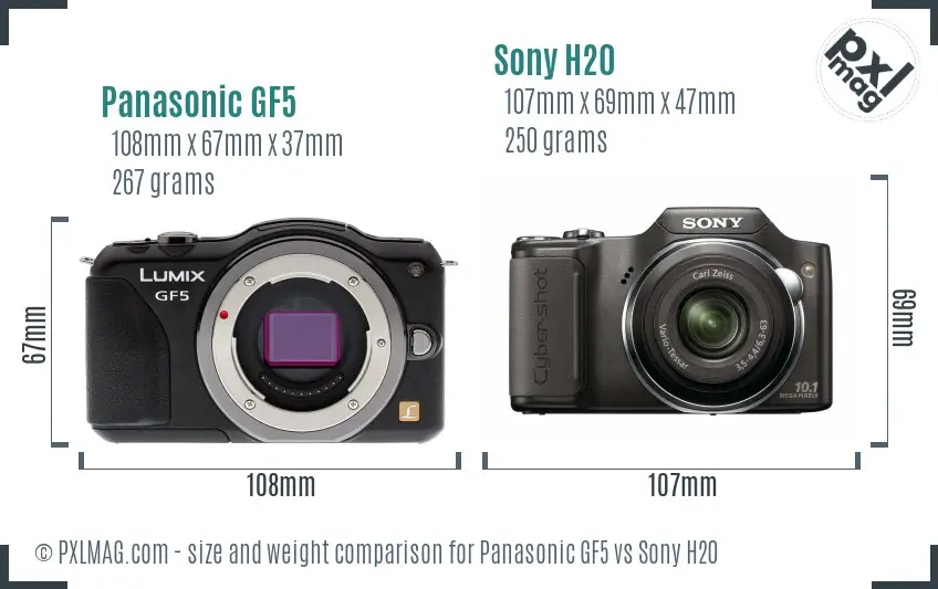 Panasonic GF5 vs Sony H20 size comparison