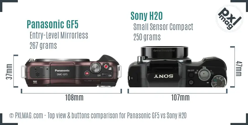 Panasonic GF5 vs Sony H20 top view buttons comparison