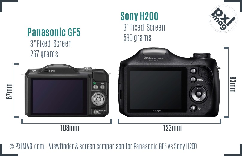 Panasonic GF5 vs Sony H200 Screen and Viewfinder comparison