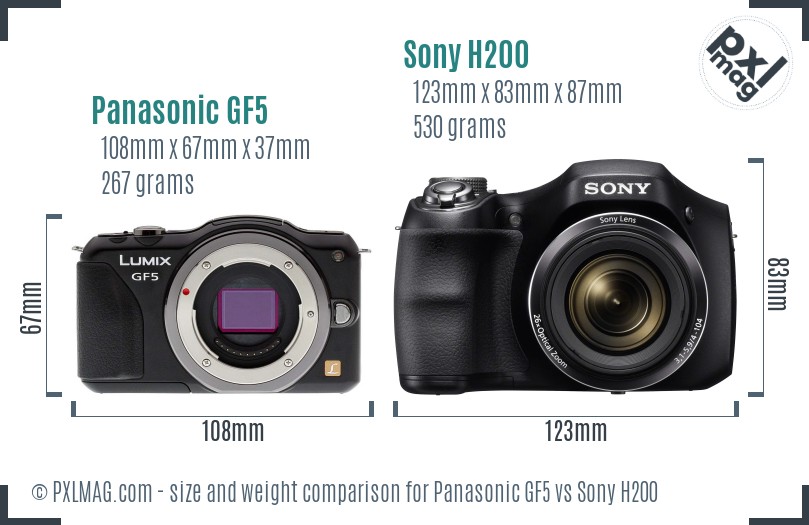 Panasonic GF5 vs Sony H200 size comparison