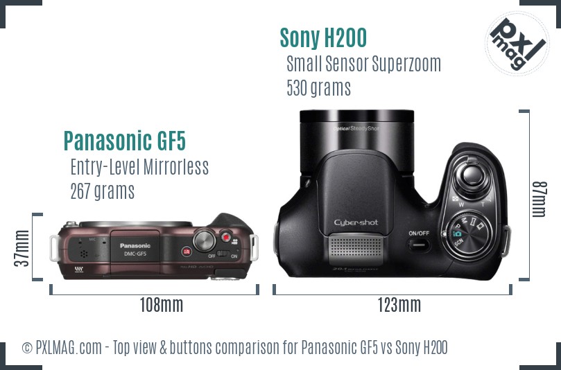 Panasonic GF5 vs Sony H200 top view buttons comparison
