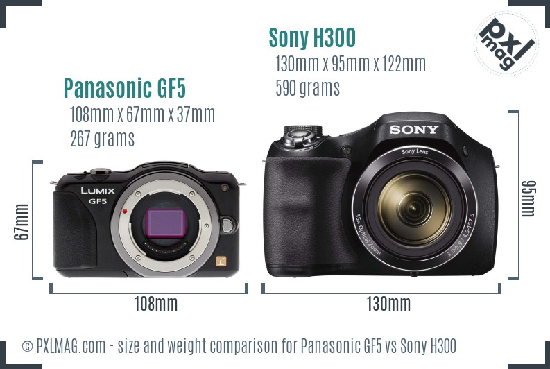 Panasonic GF5 vs Sony H300 size comparison