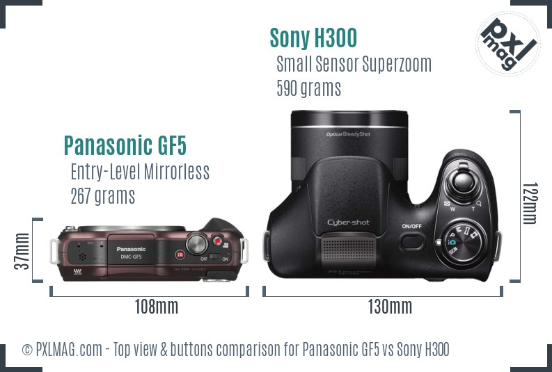 Panasonic GF5 vs Sony H300 top view buttons comparison
