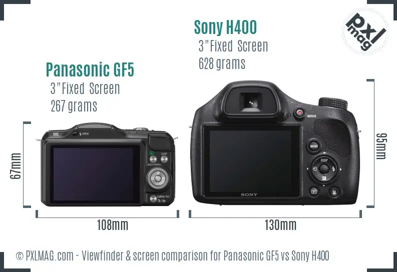 Panasonic GF5 vs Sony H400 Screen and Viewfinder comparison