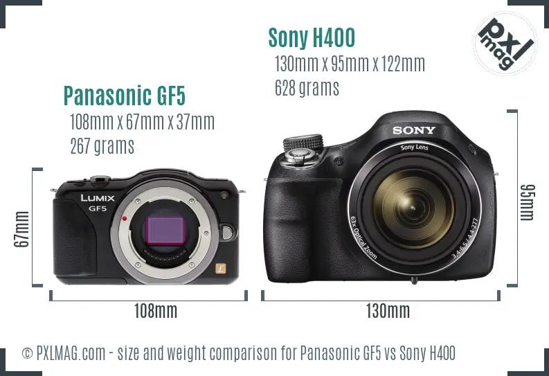 Panasonic GF5 vs Sony H400 size comparison