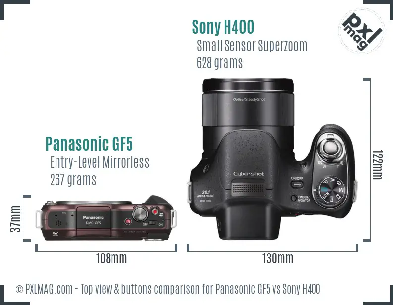 Panasonic GF5 vs Sony H400 top view buttons comparison
