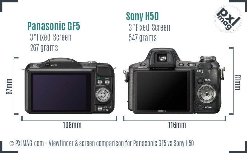 Panasonic GF5 vs Sony H50 Screen and Viewfinder comparison