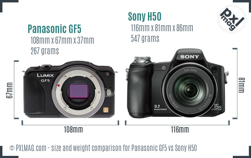Panasonic GF5 vs Sony H50 size comparison
